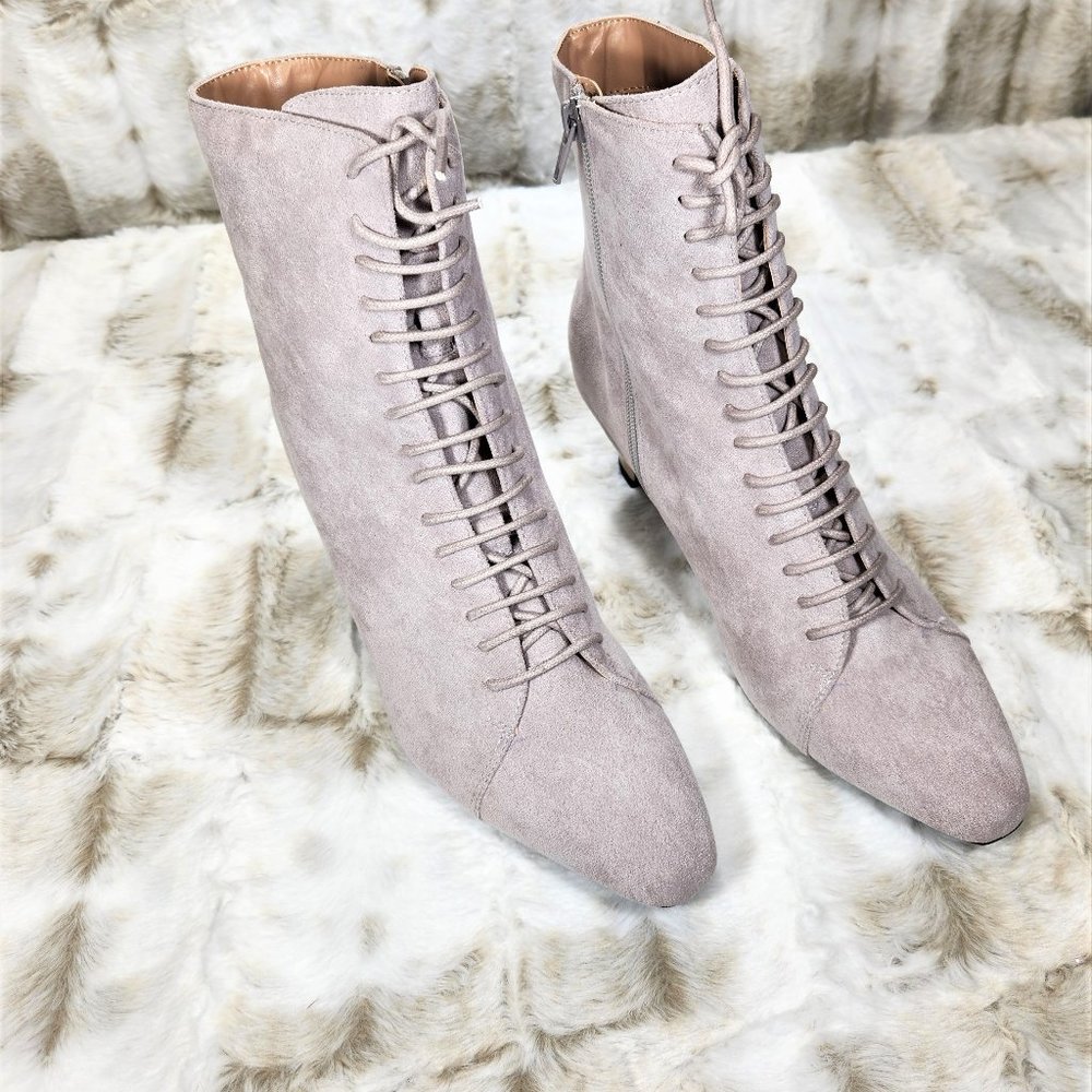 ☆ Ice Faux Suede Single Sole Gold Chunky Heel Ankle Booties